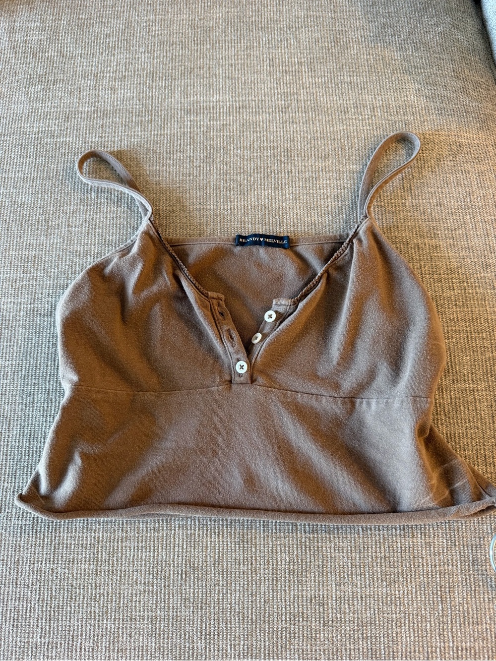 Brandy Melville Brown Ribbed Button-Front Cami